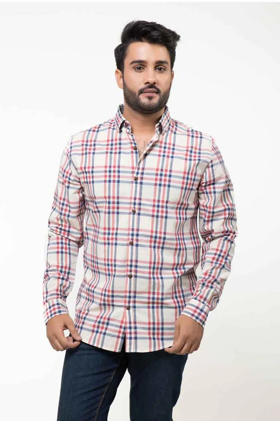Casual Shirt Full Sleeves Beige Maroon - Image 3