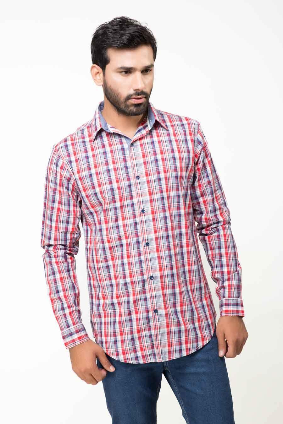 Casual Shirt Full Sleeves Red Navy - Image 2