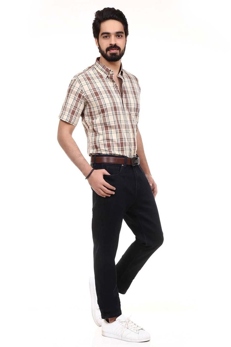 Semi Formal Shirt Half Sleeves Brown Green - Image 2