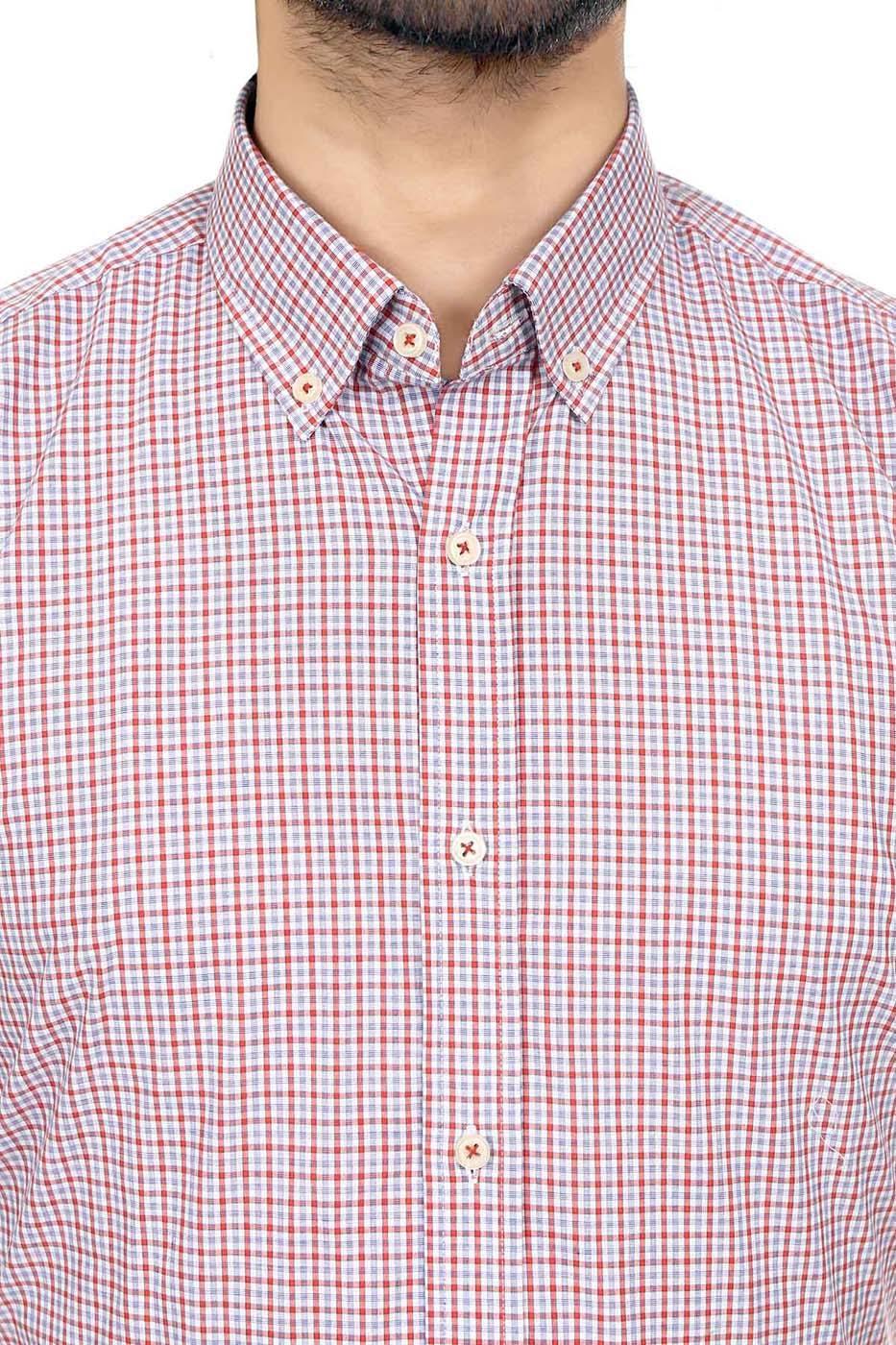 Semi Formal Shirt Half Sleeves Orange Blue Check - Image 2