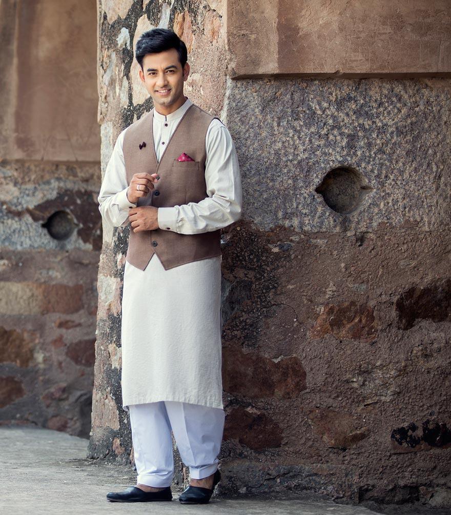 Kurta Ban Collar Light Brown - Image 2