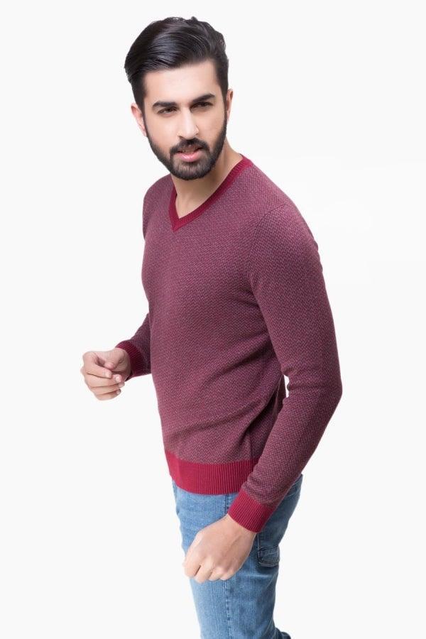 Sweater V Nick Full sleeve Mahroon Grey - Image 2