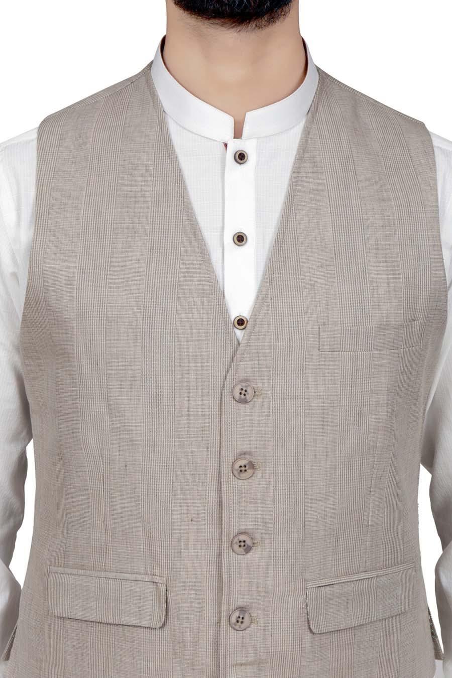 Waistcoat V Neck Light Khaki - Image 2