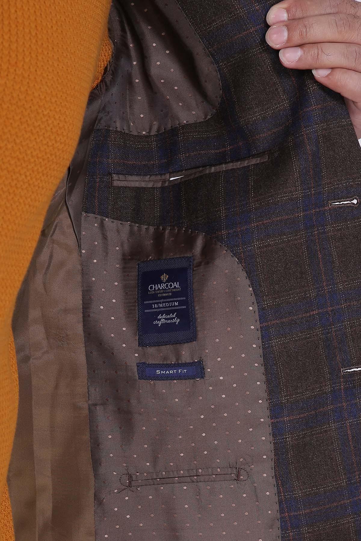 CASUAL COAT 2 BUTTON SMART FIT BROWN BLUE - Image 4