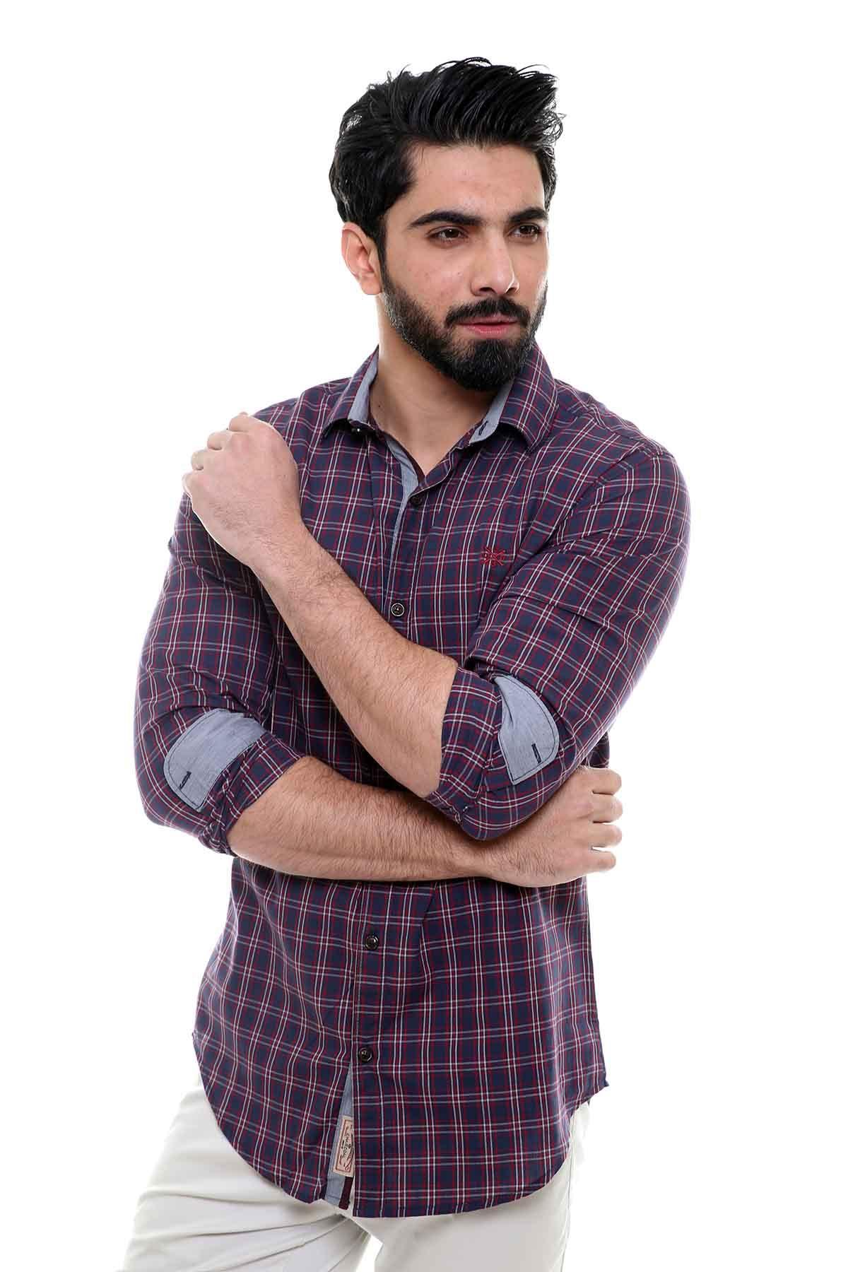 CASUAL SHIRT FULL SLEEVE MAHROON NAVY - Image 3