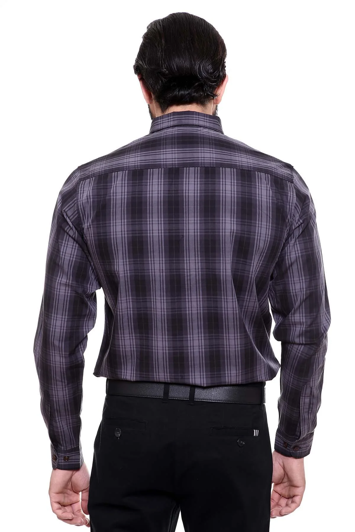 CASUAL SHIRT FULL SLEEVE BLACK GREY SLIM FIT - Image 2