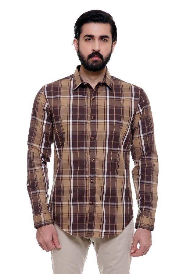 CASUAL SHIRT FULL SLEEVE BROWN CHECK SLIM FIT