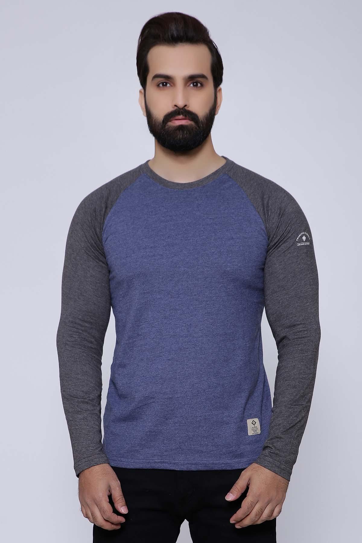 T SHIRT RAGLAN FULL SLEEVE BLUE GREY