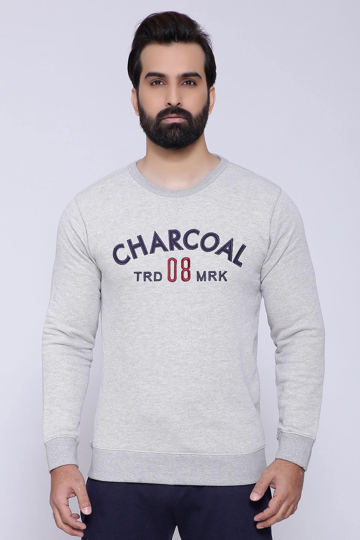 KNITE SWEAT SHIRTS ROUND NECK CROSS STITCH GREY