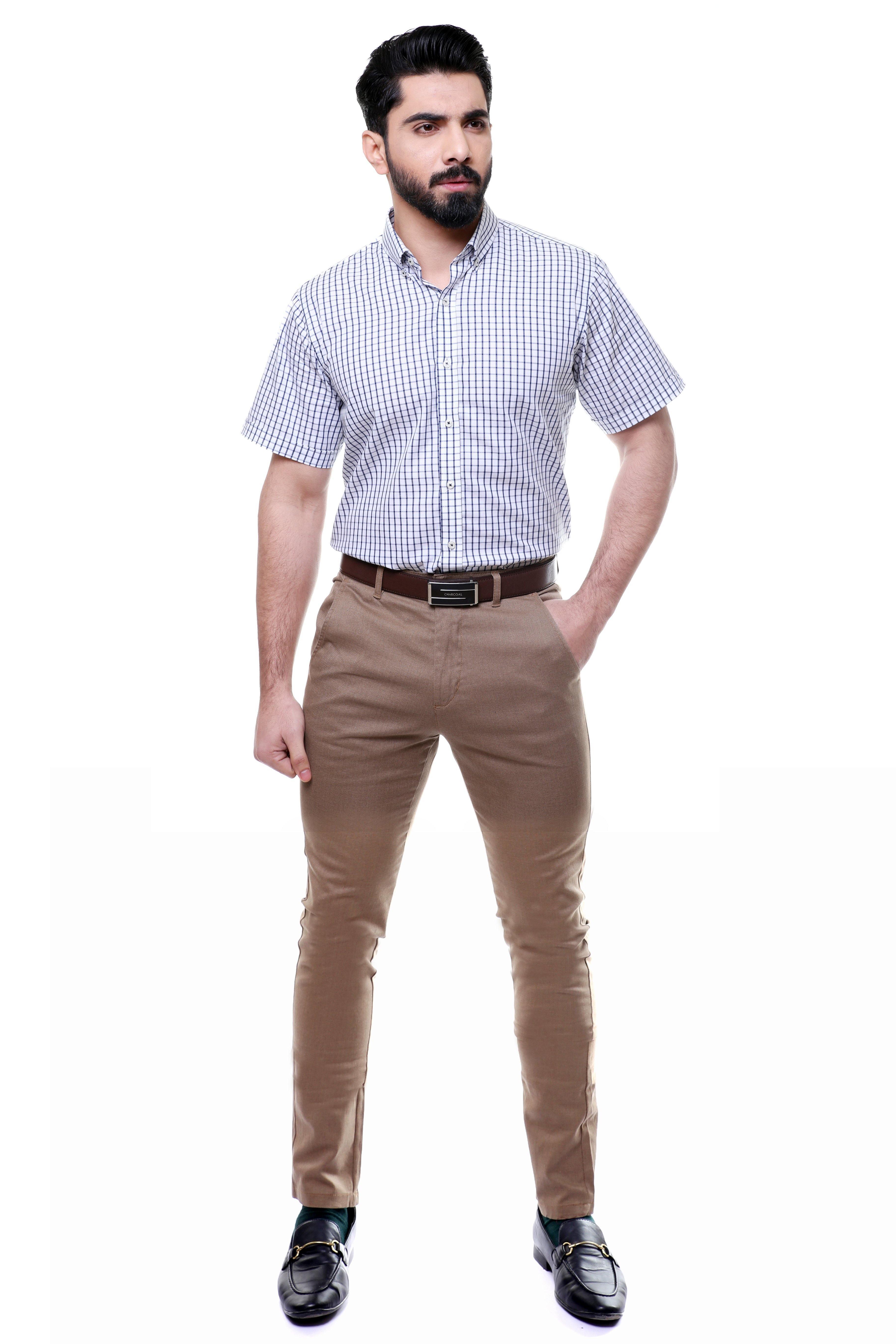 SEMI FORMAL SHIRTS BUTTON DOWN HALF SLEEVE  BLUE WHITE CHECK