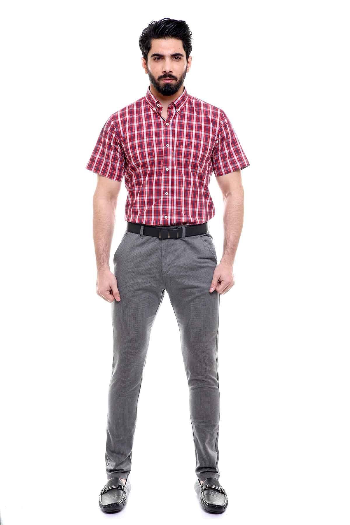 SEMI FORMAL SHIRTS BUTTON DOWN HALF SLEEVE MAHR0ON NAVY - Image 2