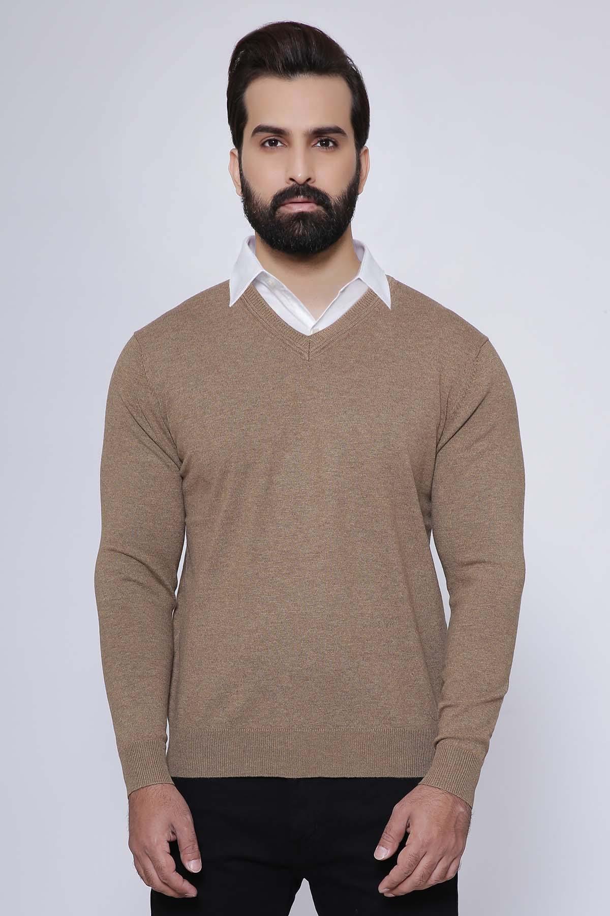 SWEATER V NECK FULL SLEEVE LIGHT BROWN