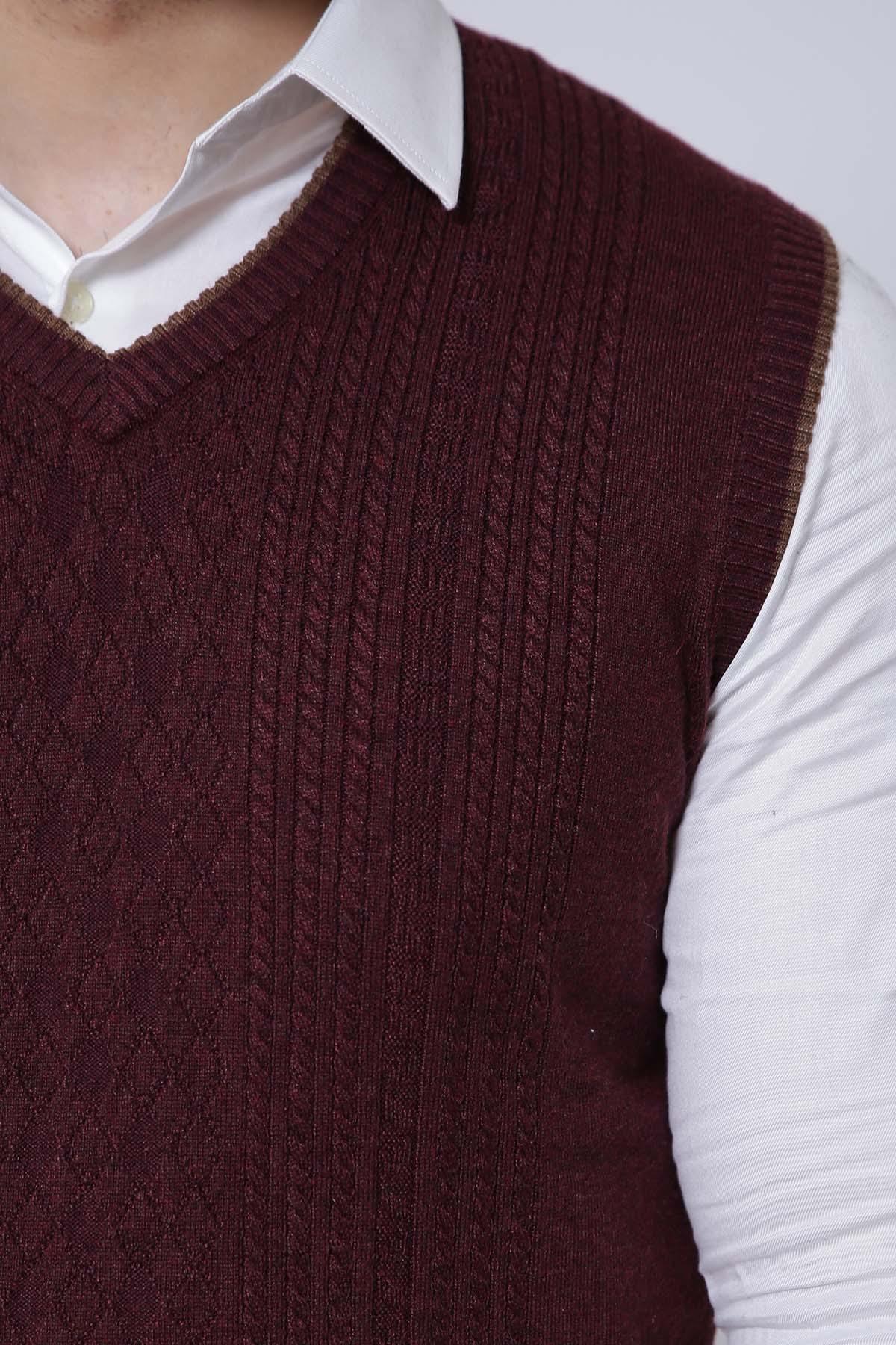 SWEATER V NECK SLEEVE LESS MAROON - Image 3
