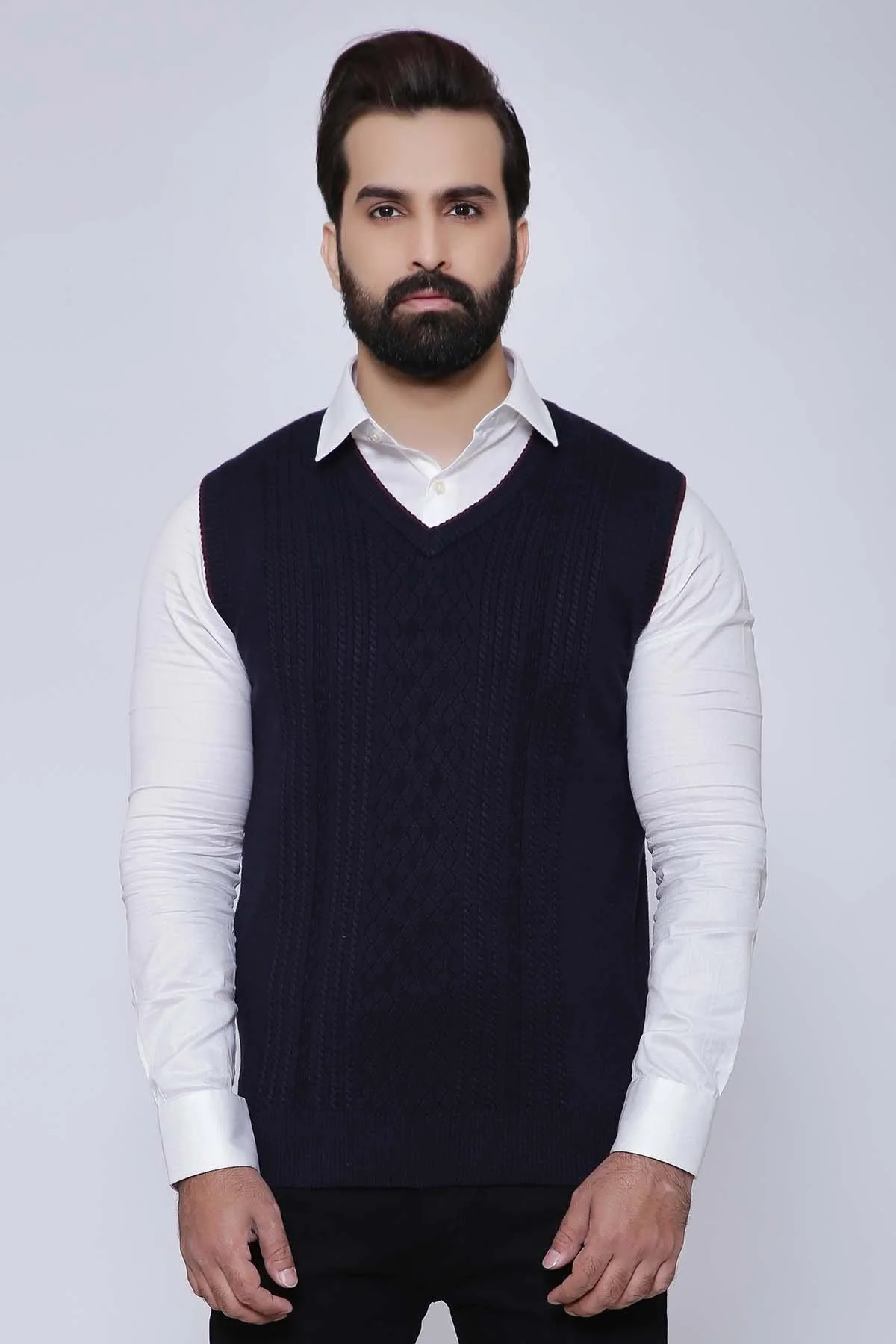 SWEATER V NECK SLEEVE LESS NAVY