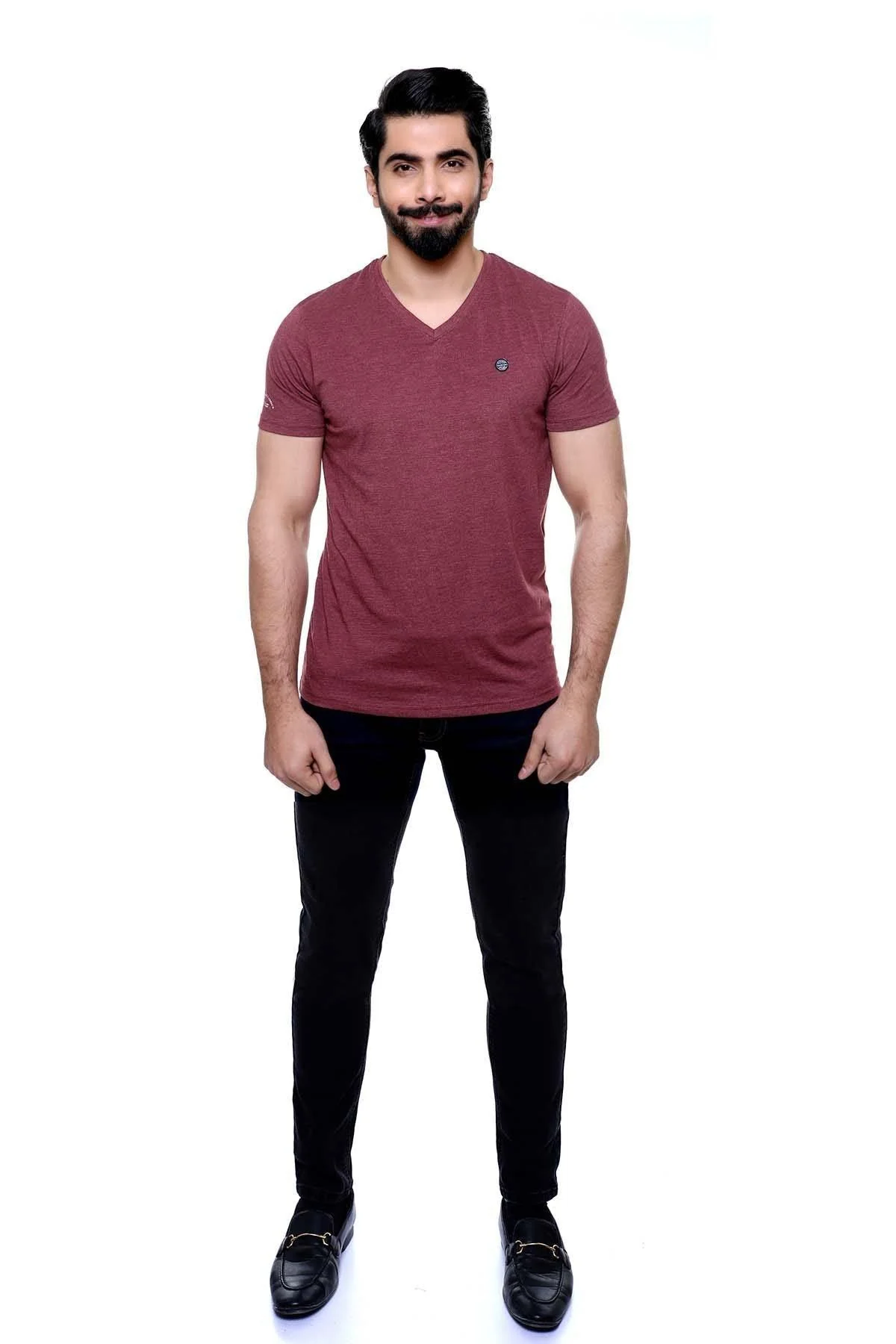 T SHIRT V  NECK MAROON