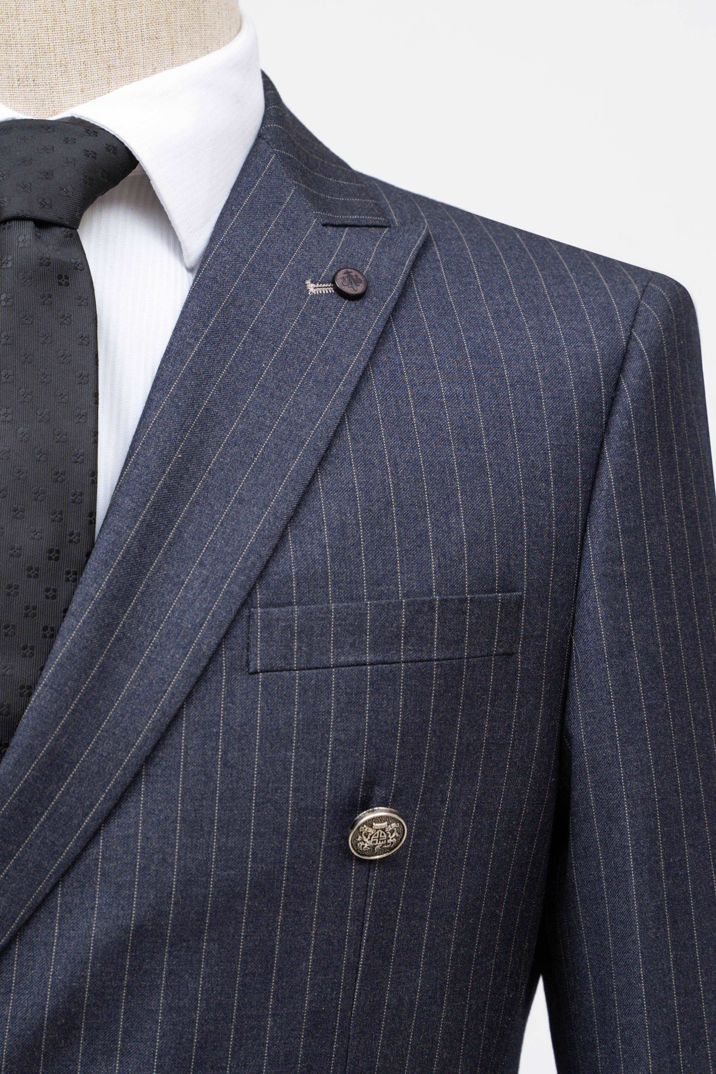 2 PIECE SUIT SLIM FIT DOUBLE BREAST NAVY GREY - Image 2