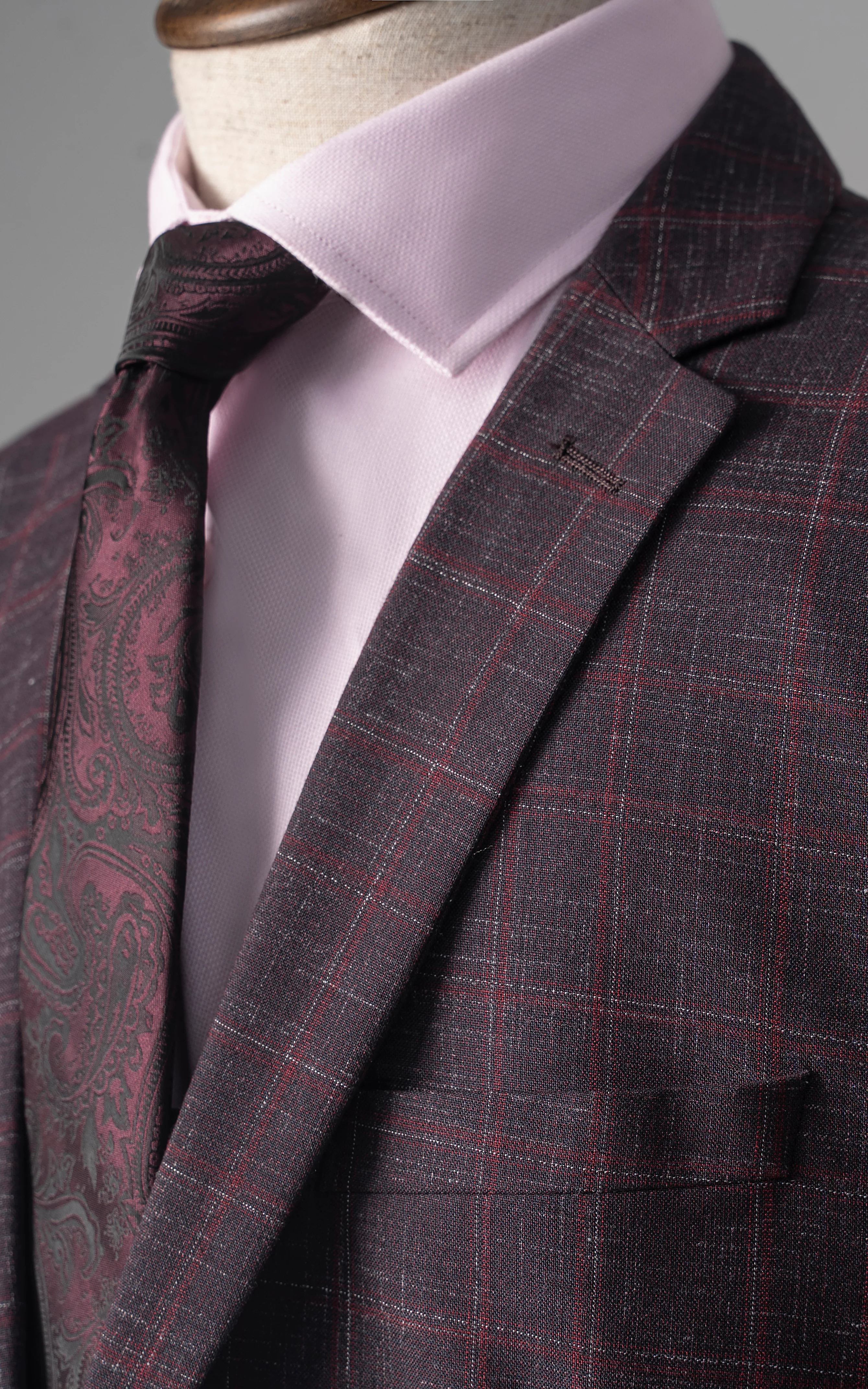 2 PIECE SUIT SLIM FIT MAROON CHECK - Image 2