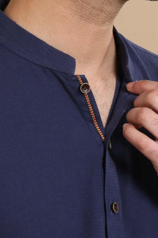 KURTA BAN COLLAR NAVY - Image 3