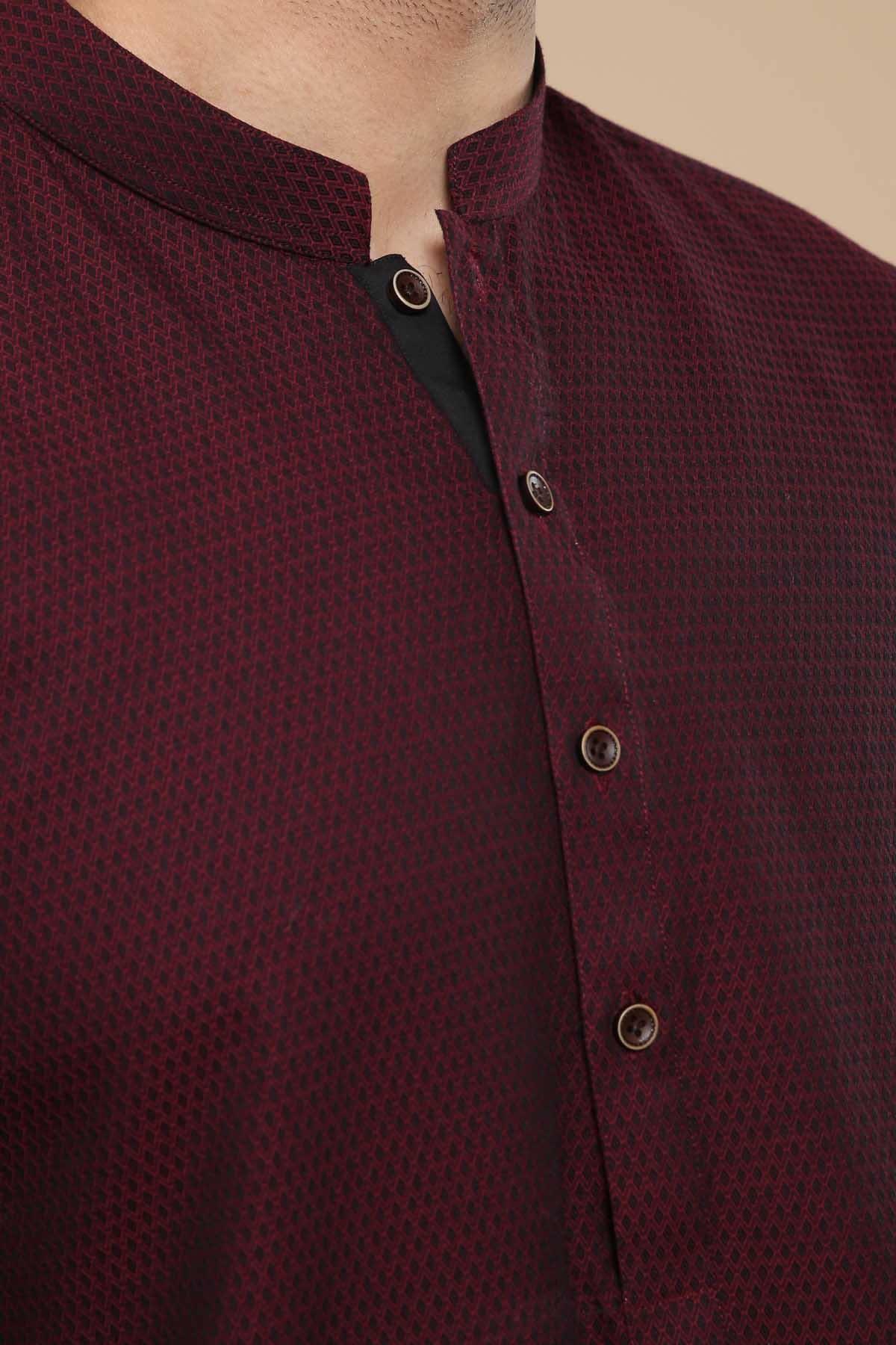KURTA BAN COLLAR MAROON - Image 3