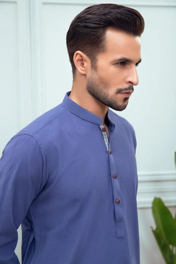KURTA BAN COLLAR BLUE - Image 2