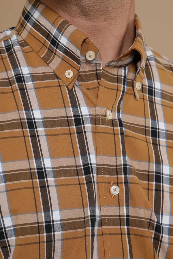 SEMI FORMAL HALF SLEEVE SLIM FIT KHAKI BLACK CHECK - Image 2