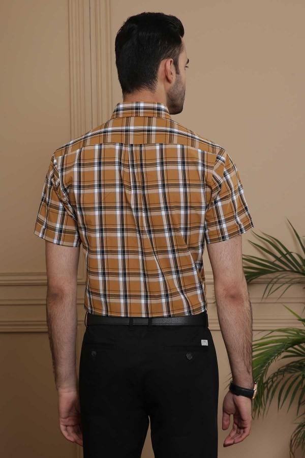 SEMI FORMAL HALF SLEEVE SLIM FIT KHAKI BLACK CHECK - Image 3