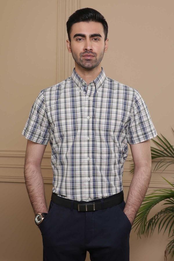 SEMI FORMAL HALF SLEEVE SLIM FIT GREEN NAVY