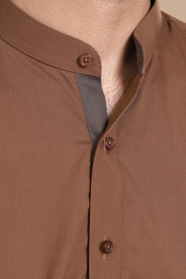SHALWAR KAMEEZ BAN COLLAR BROWN - Image 3