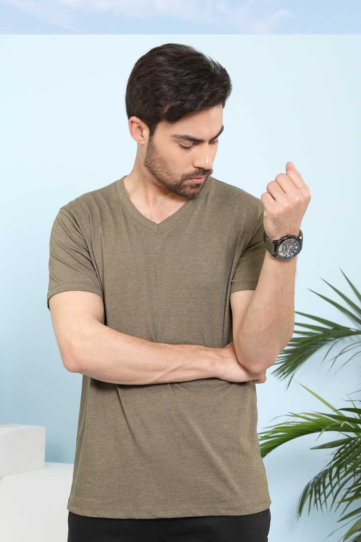 T SHIRT V NECK OLIVE (SLEEPWEAR)