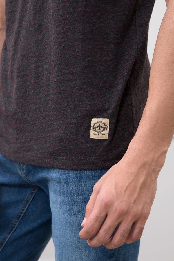 TEXTURED T SHIRT ROUND NECK CHARCOAL - Image 3
