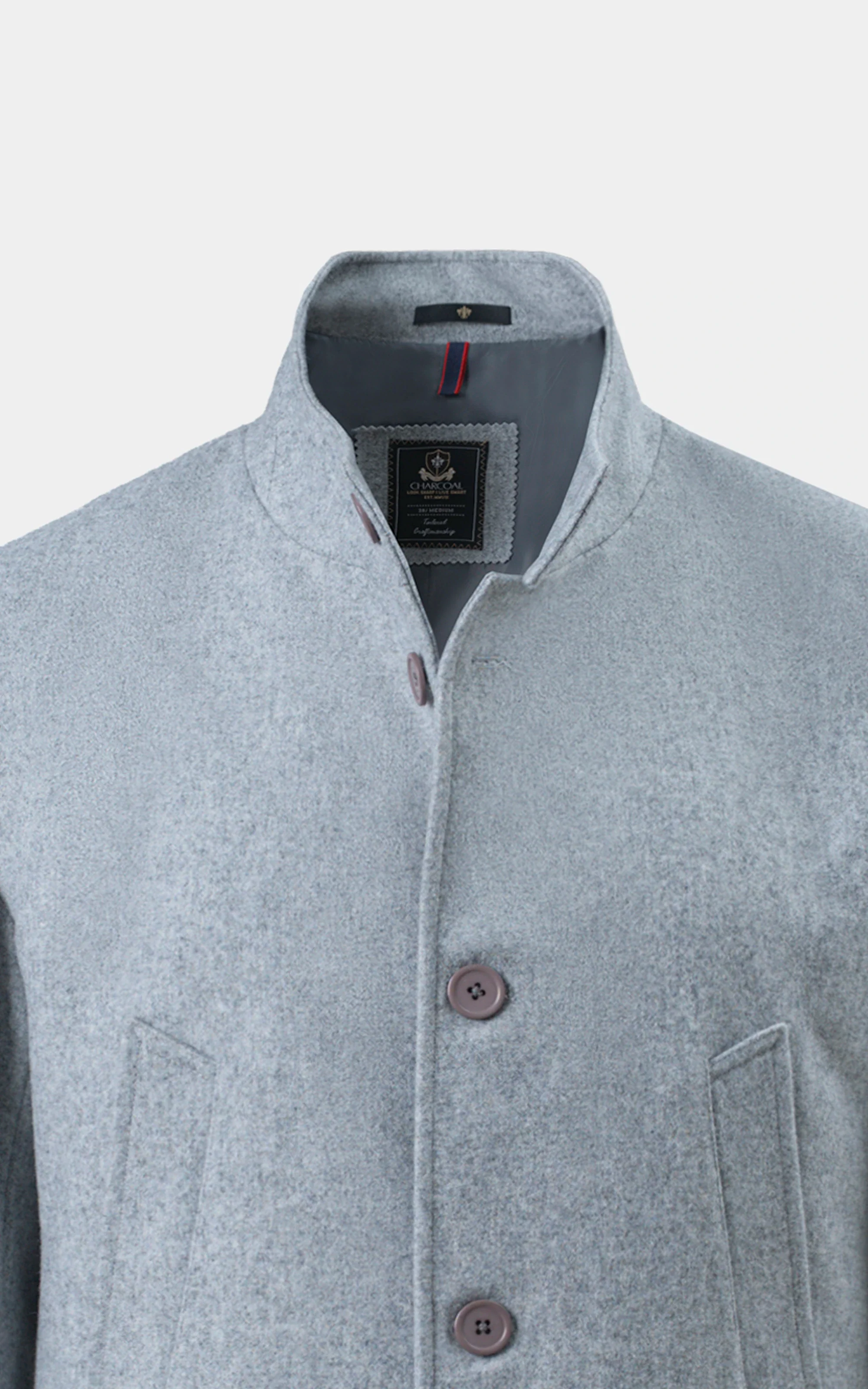 BAN COLLAR SMART FIT LONG COAT LIGHT GREY - Image 2