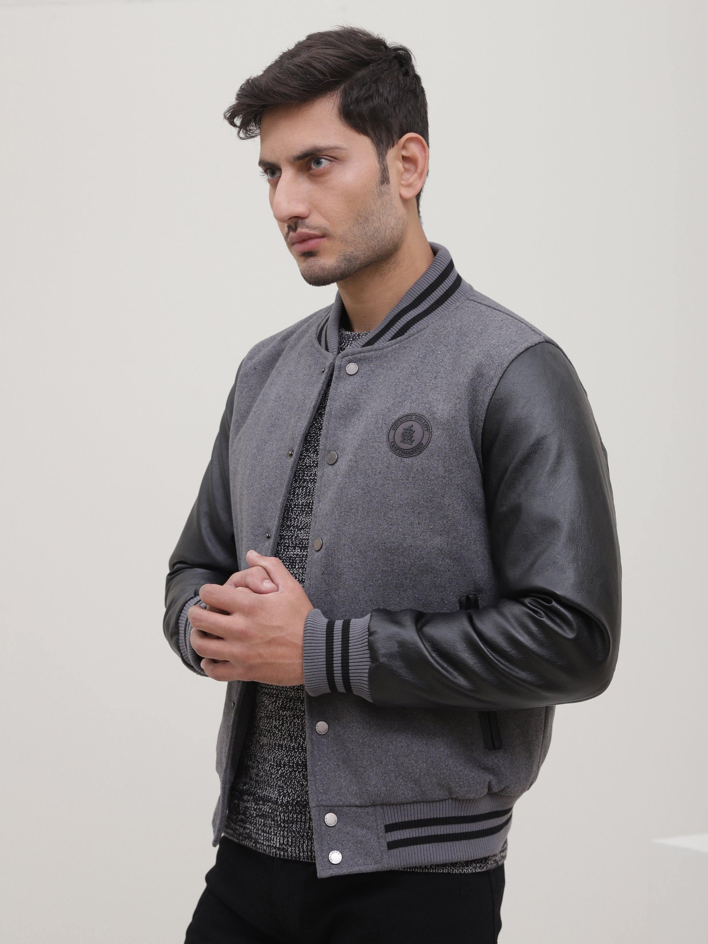 BASEBALL JACKET GREY BLACK - Image 2