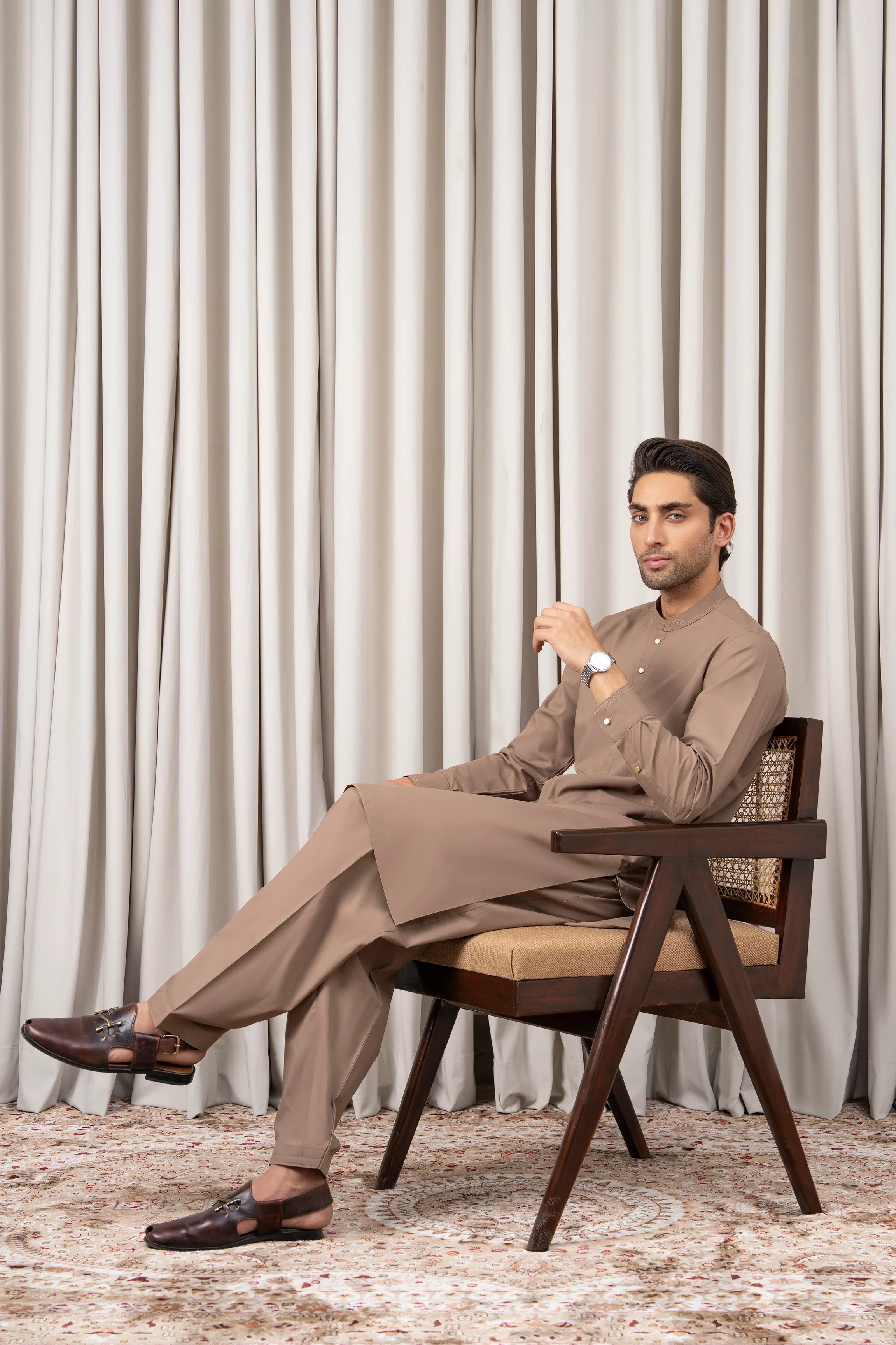BLENDED KAMEEZ SHALWAR - PREMIUM COLLECTION KHAKI - Image 4