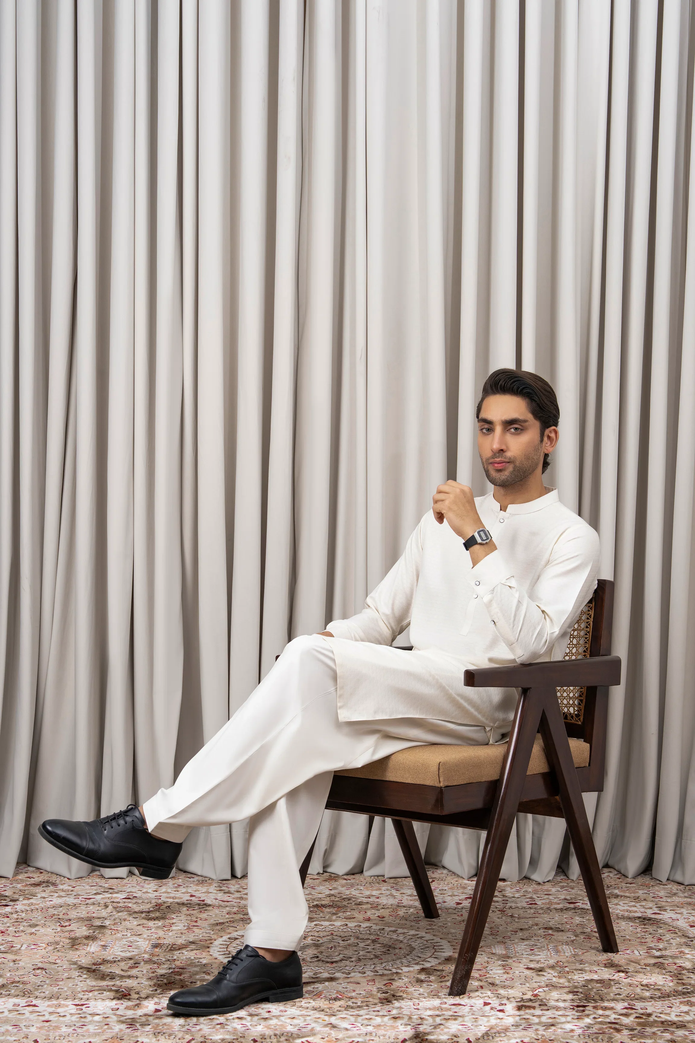 JACQUARD BLENDED KAMEEZ SHALWAR - SIGNATURE COLLECTION OFF WHITE - Image 4