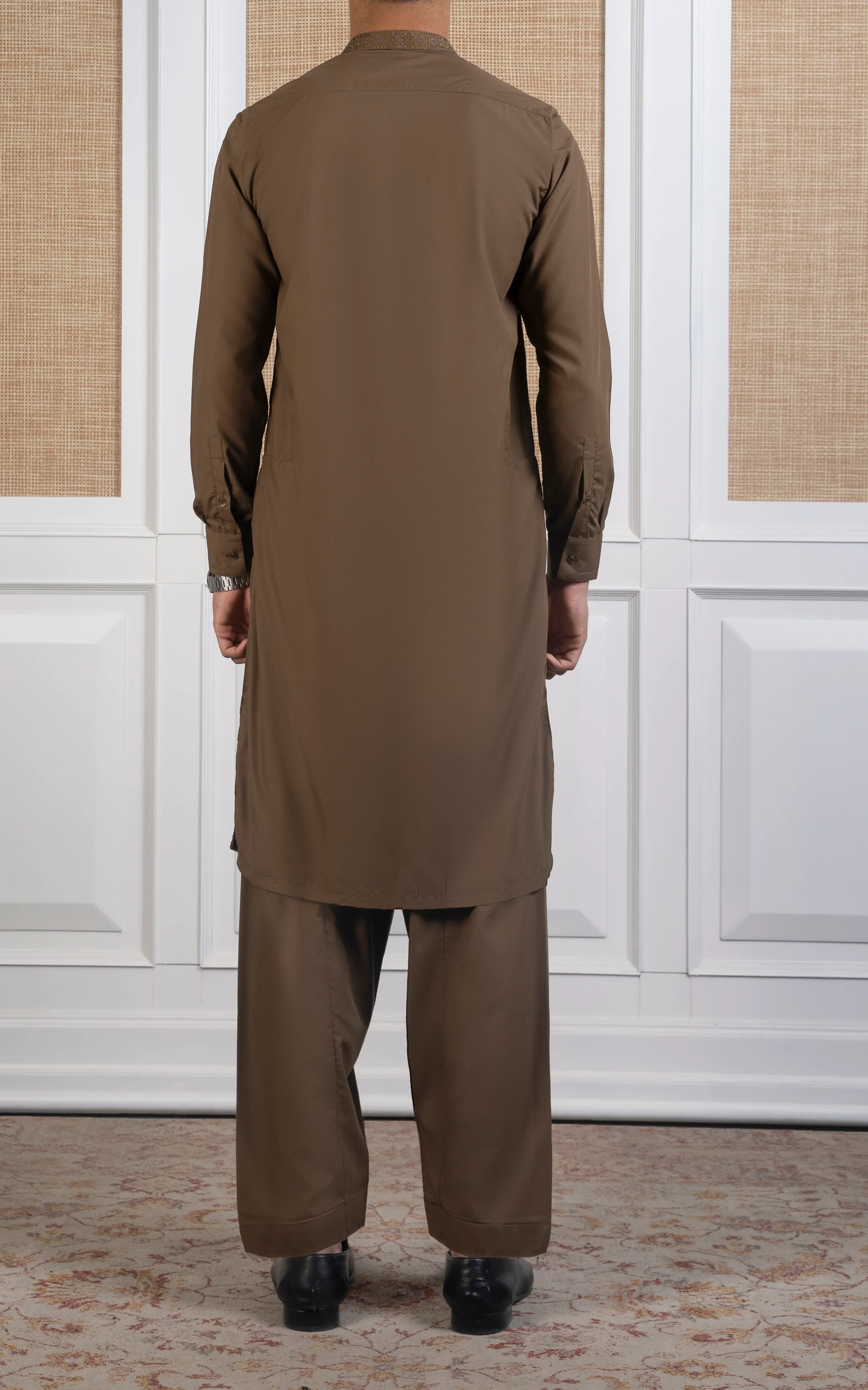 BLENDED KAMEEZ SHALWAR -SIGNATURE COLLECTION DARK KHAKI - Image 6
