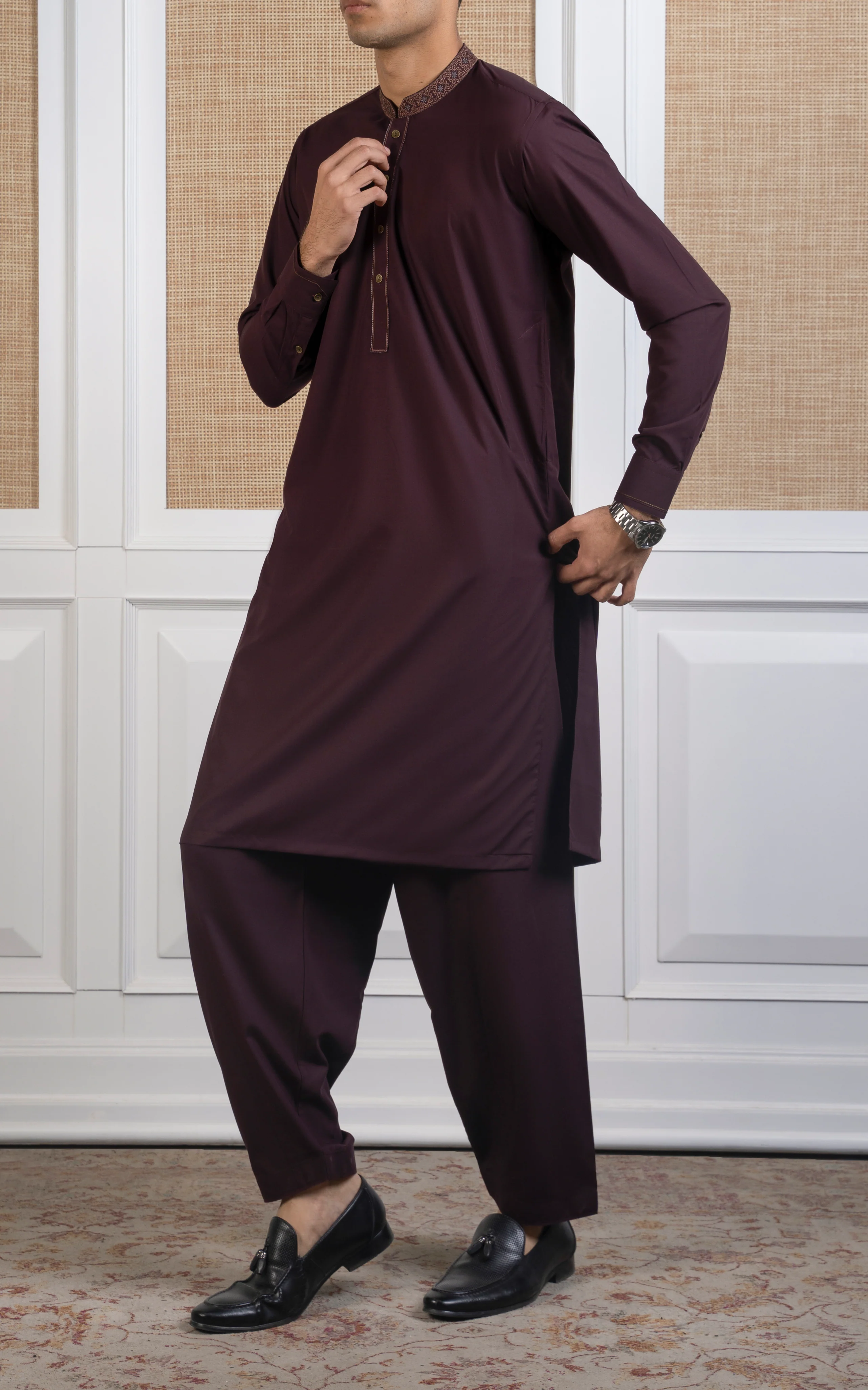BLENDED KAMEEZ SHALWAR -SIGNATURE COLLECTION DULL MAROON - Image 6