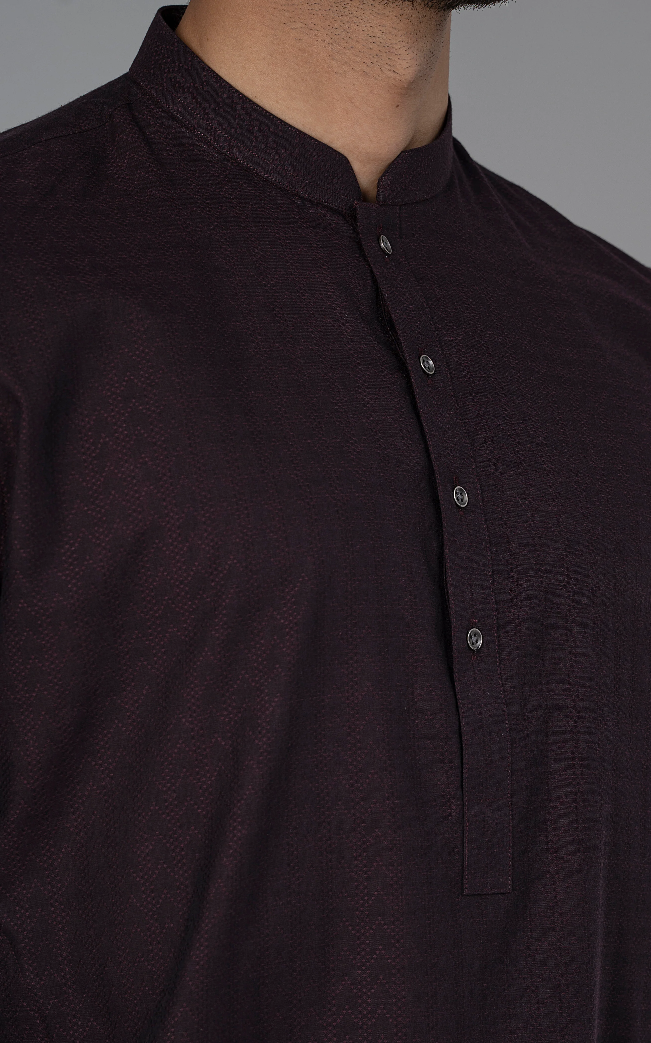 JACQUARD YARN DYED KURTA - PREMIUM COLLECTION BURGUNDY - Image 2