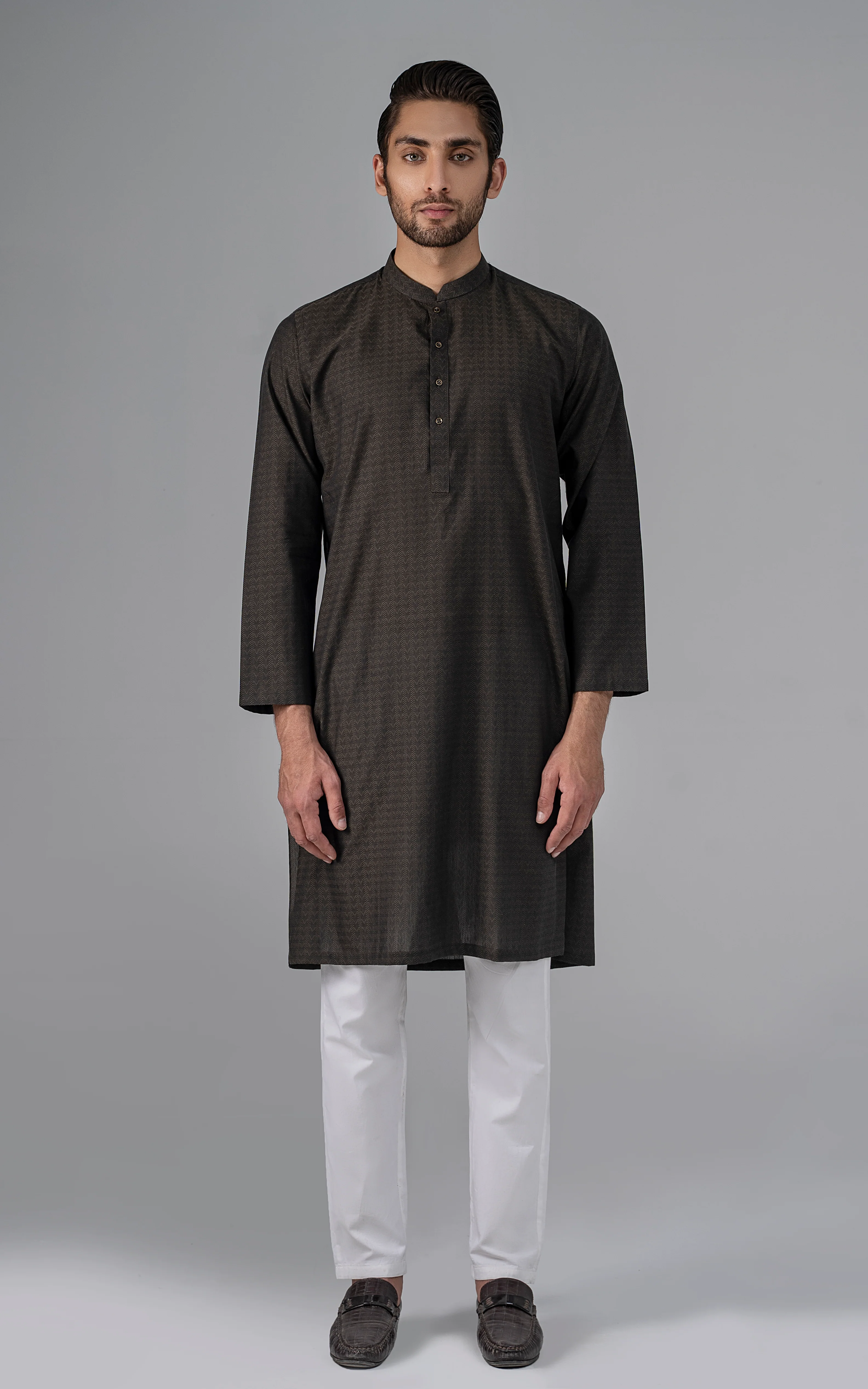 JACQUARD YARN DYED KURTA - PREMIUM COLLECTION OLIVE
