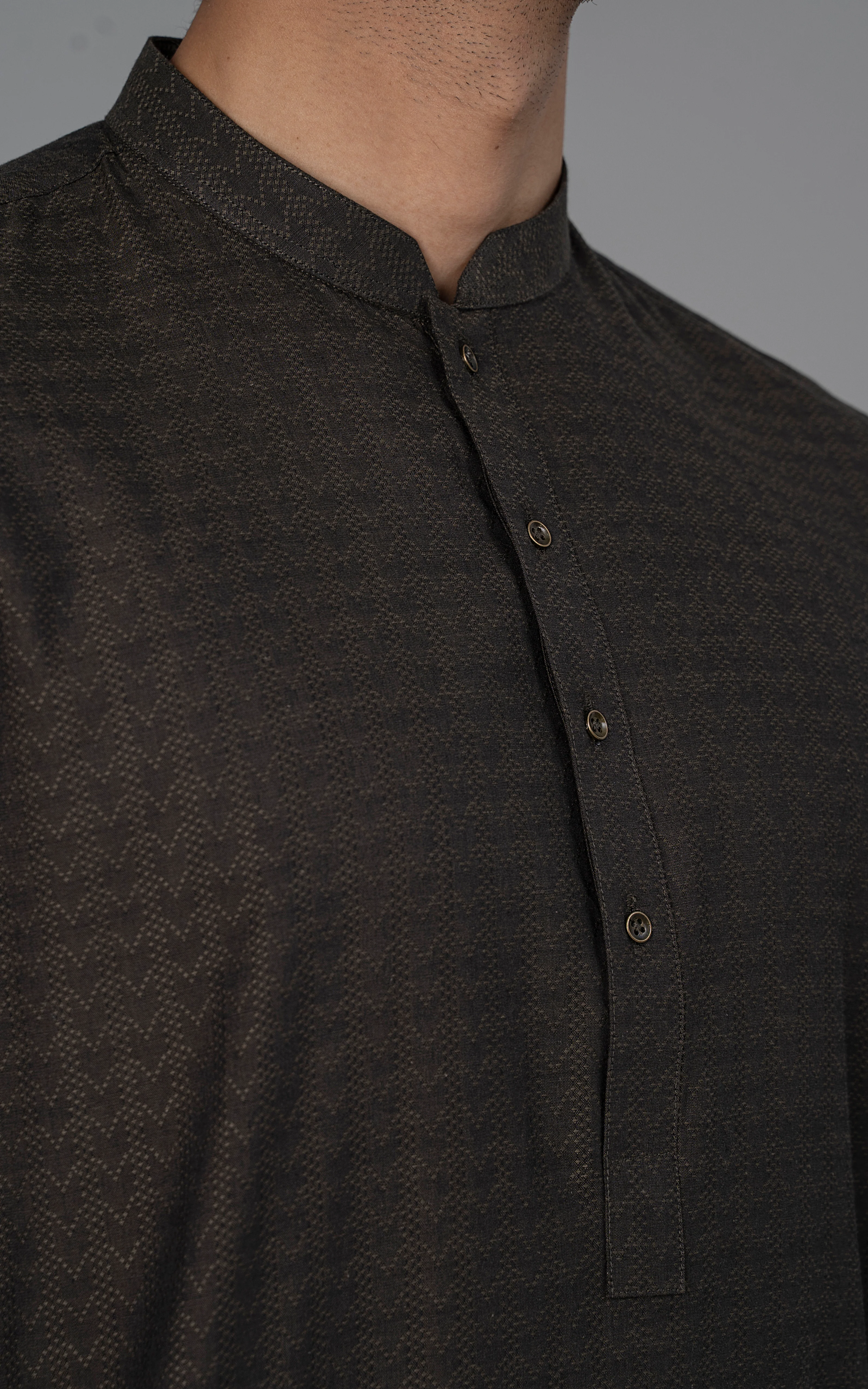 JACQUARD YARN DYED KURTA - PREMIUM COLLECTION OLIVE - Image 2