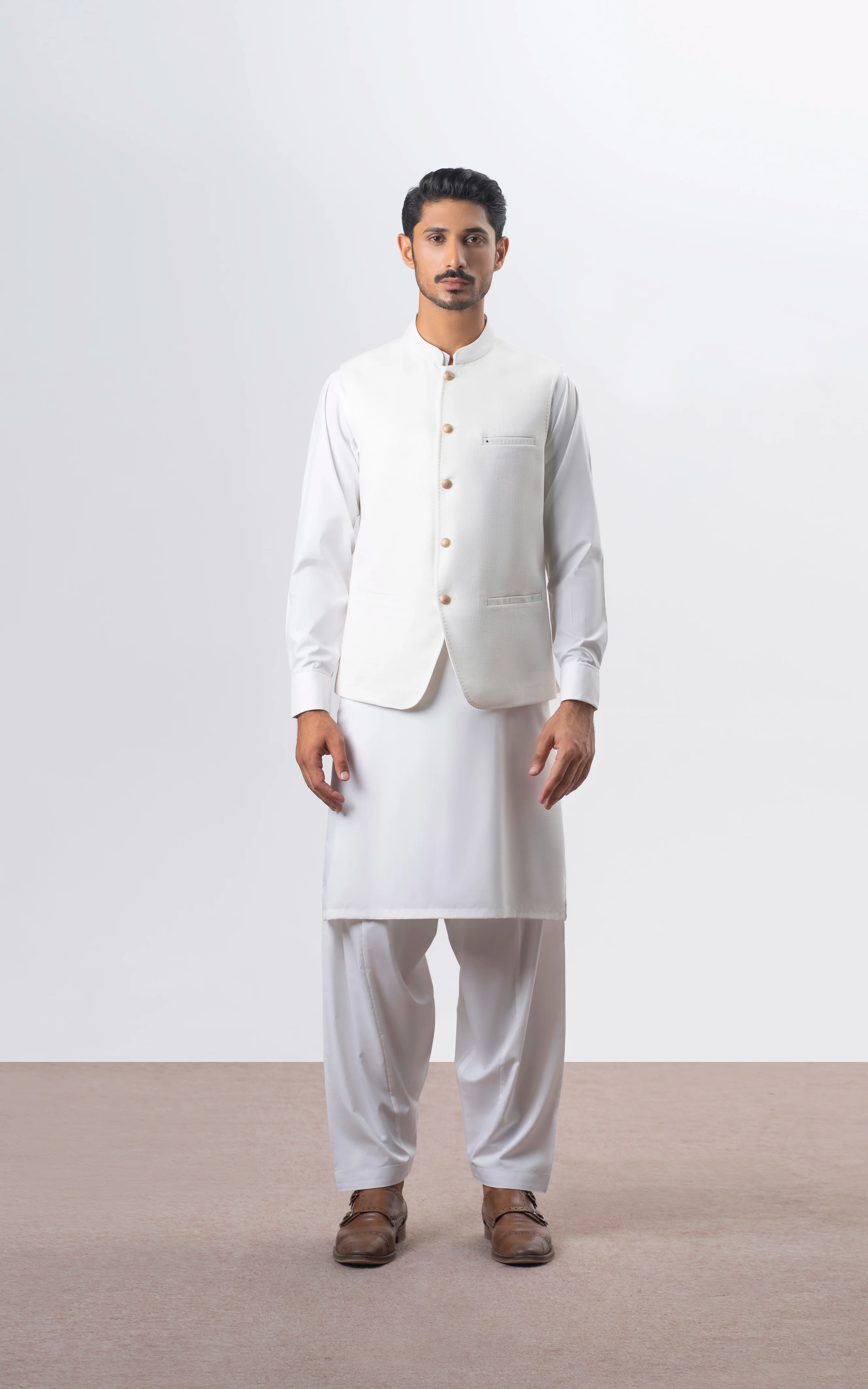 BLENDED TEXTURED WAISTCOAT | PREMIUM COLLECTION OFF WHITE
