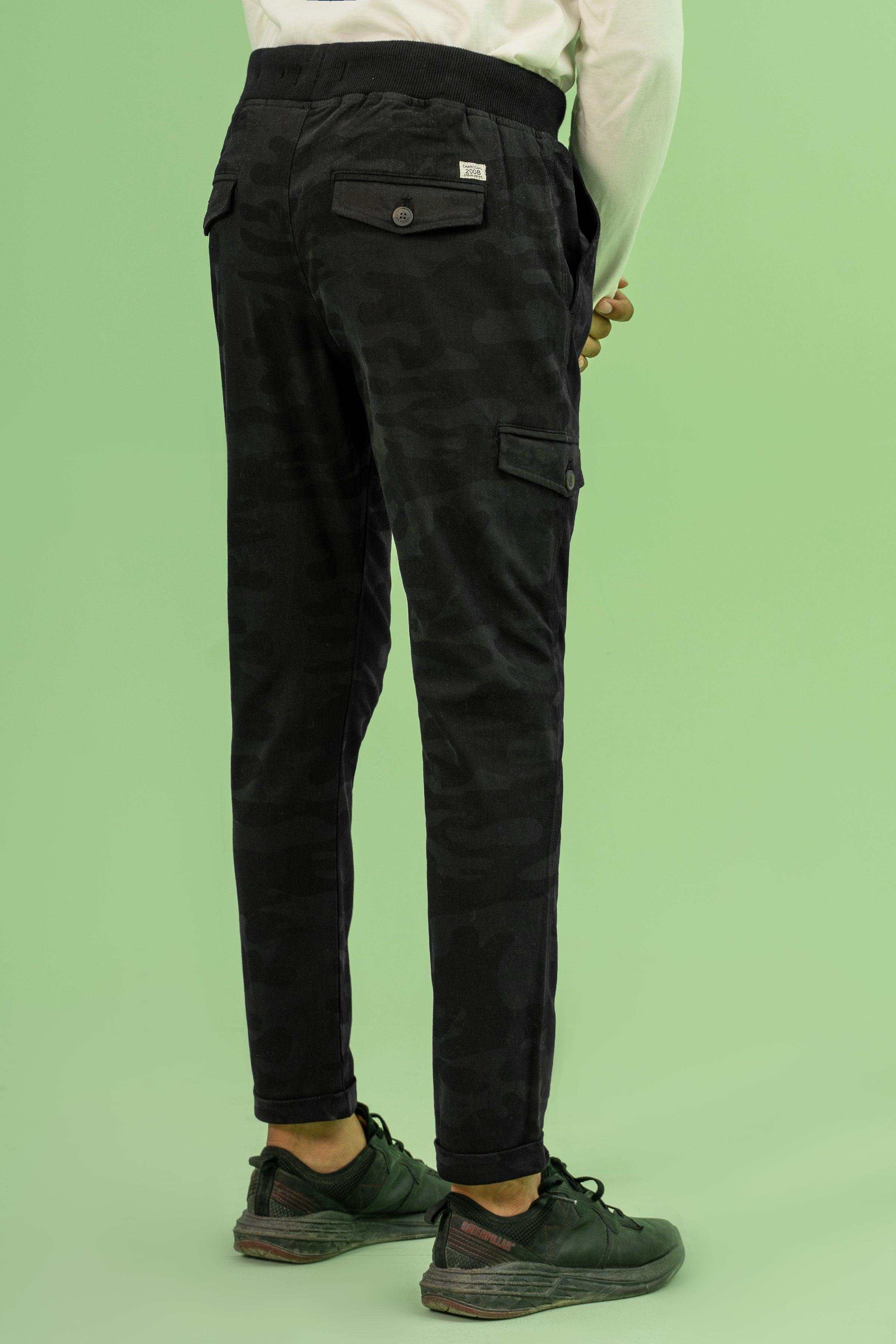 CAMOUFLAGE RIB WAIST TROUSER BLACK - Image 3