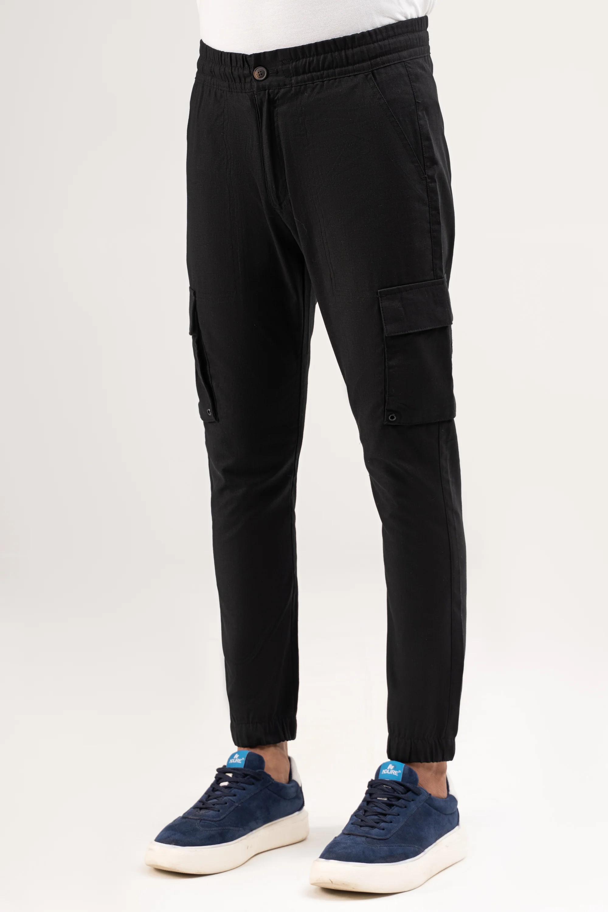 LINEN CARGO JOGGER TROUSER BLACK - Image 2
