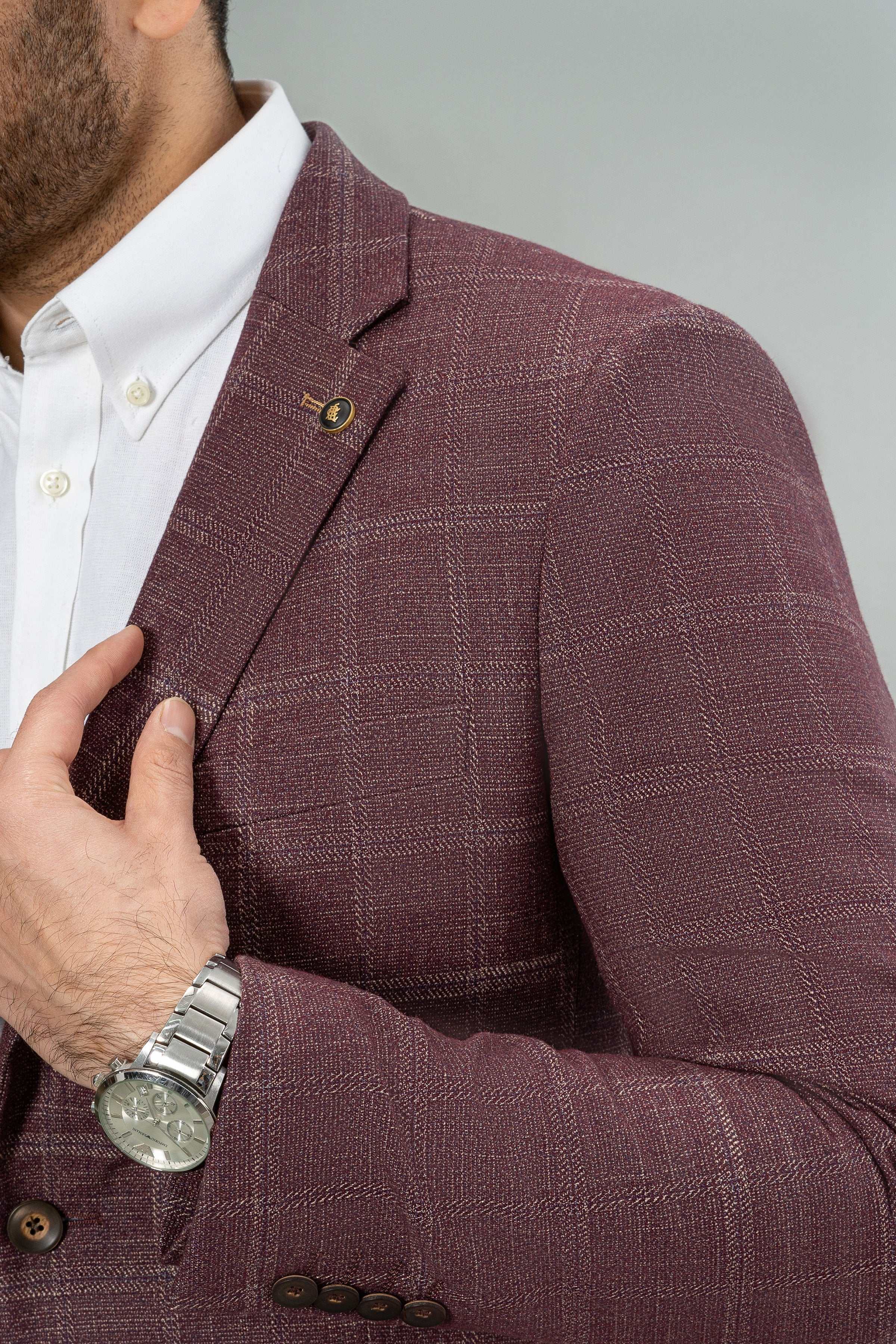CASUAL COAT MAROON CHECK - Image 3