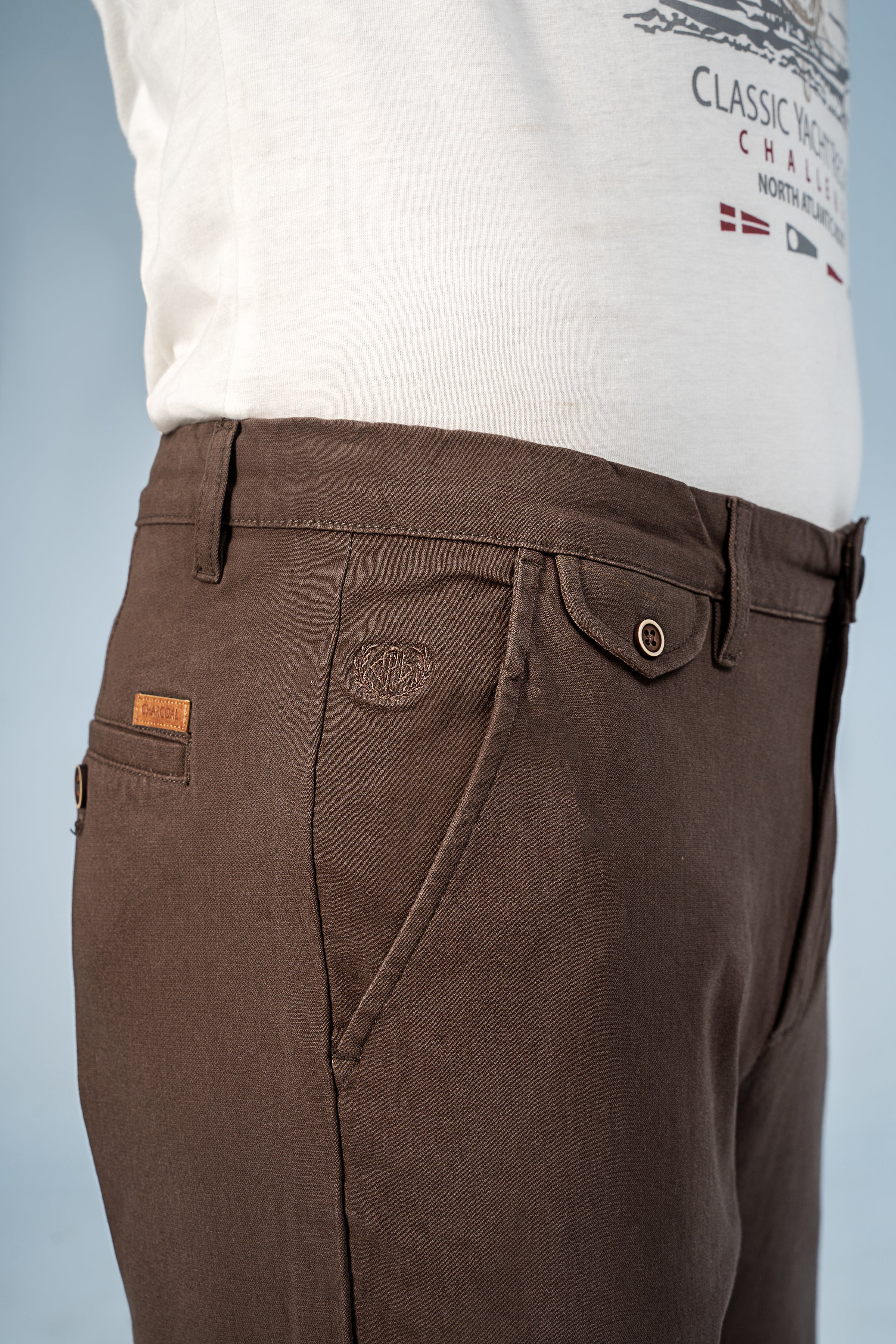 CASUAL PANT CROSS POCKET BI-STRETCH CHOCLATE BROWN - Image 3