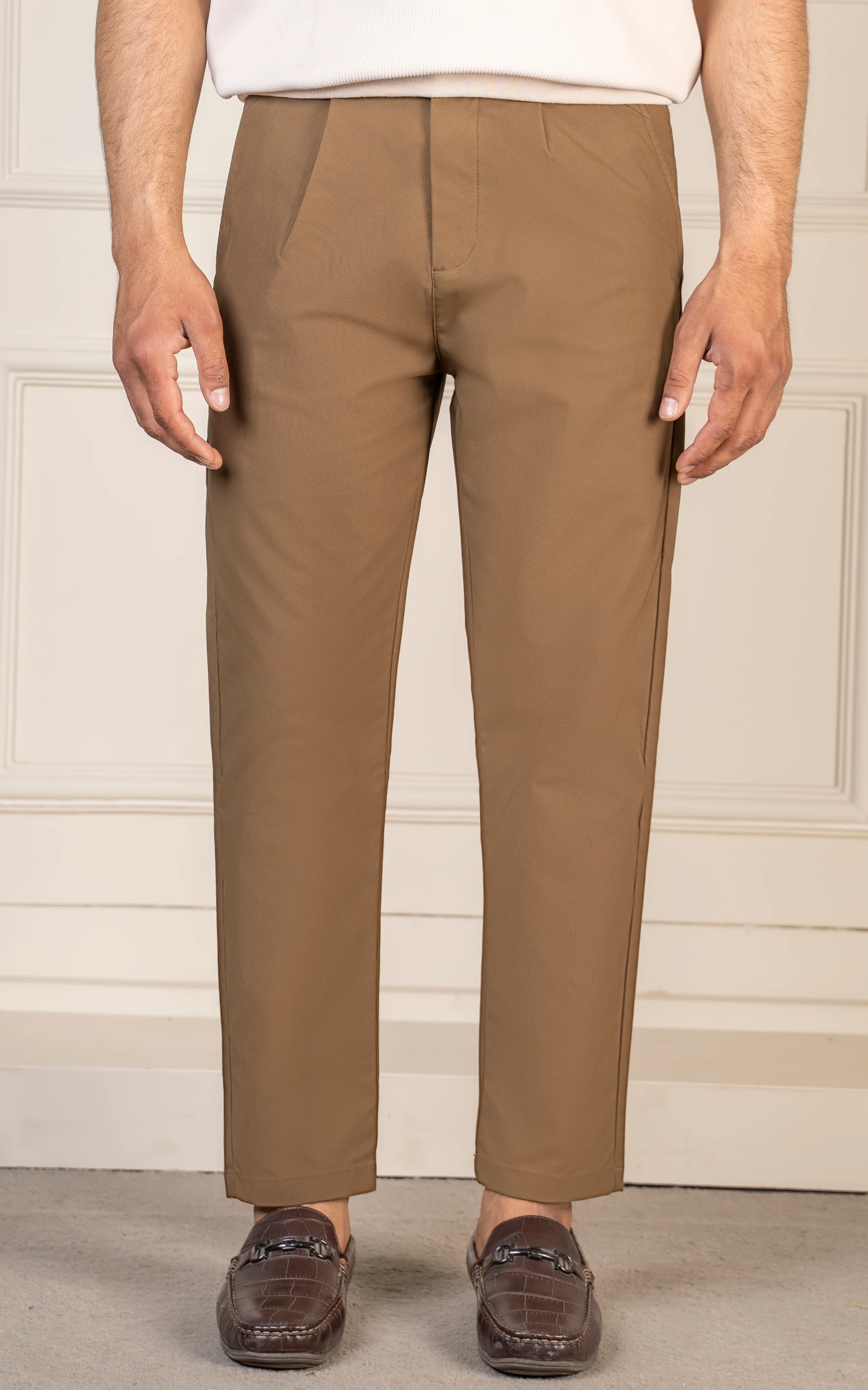 TWILL REGULAR TAPERED FIT PANT CAMEL - Image 2
