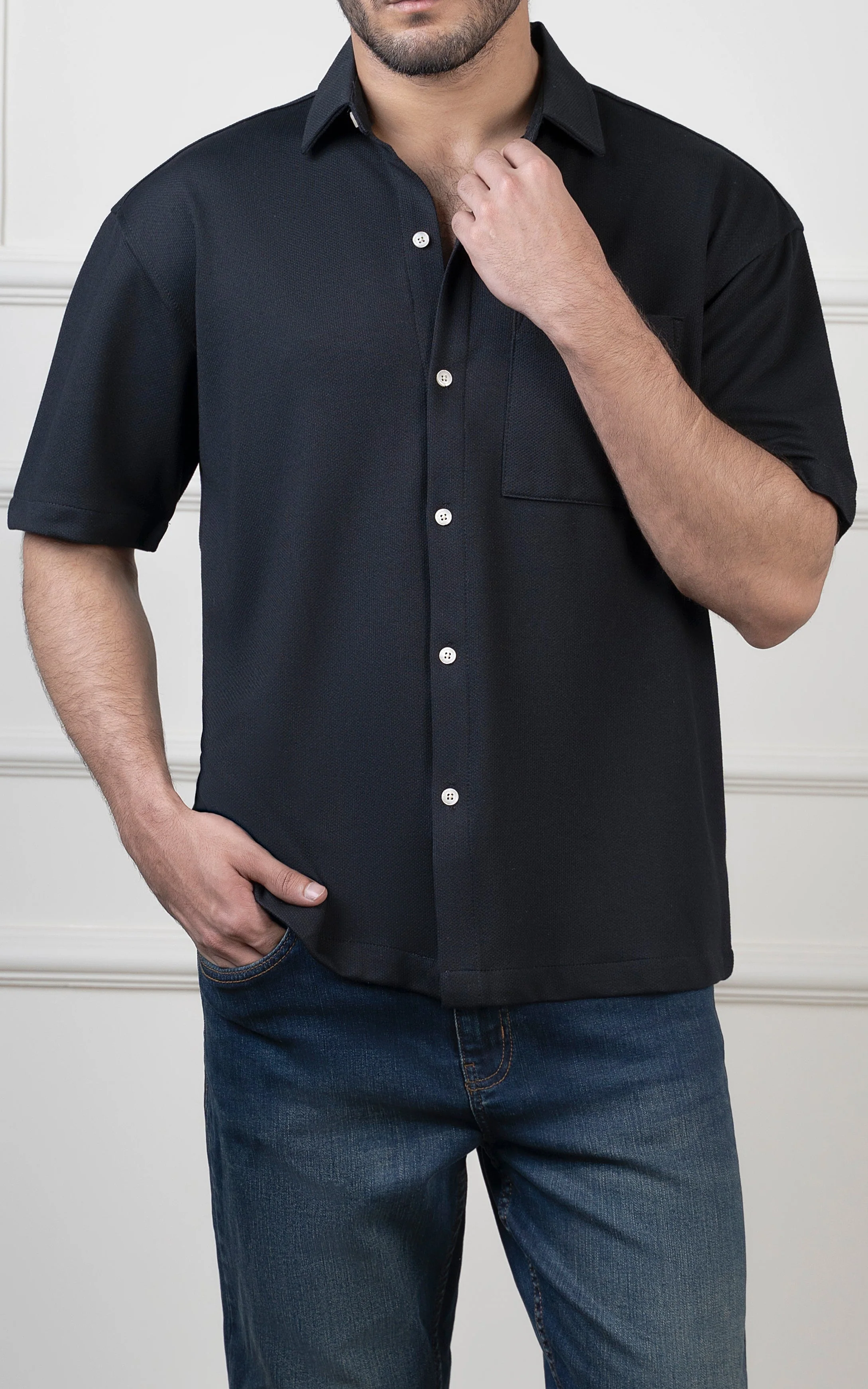OVERSIZED KNITTED SHIRT BLACK - Image 7