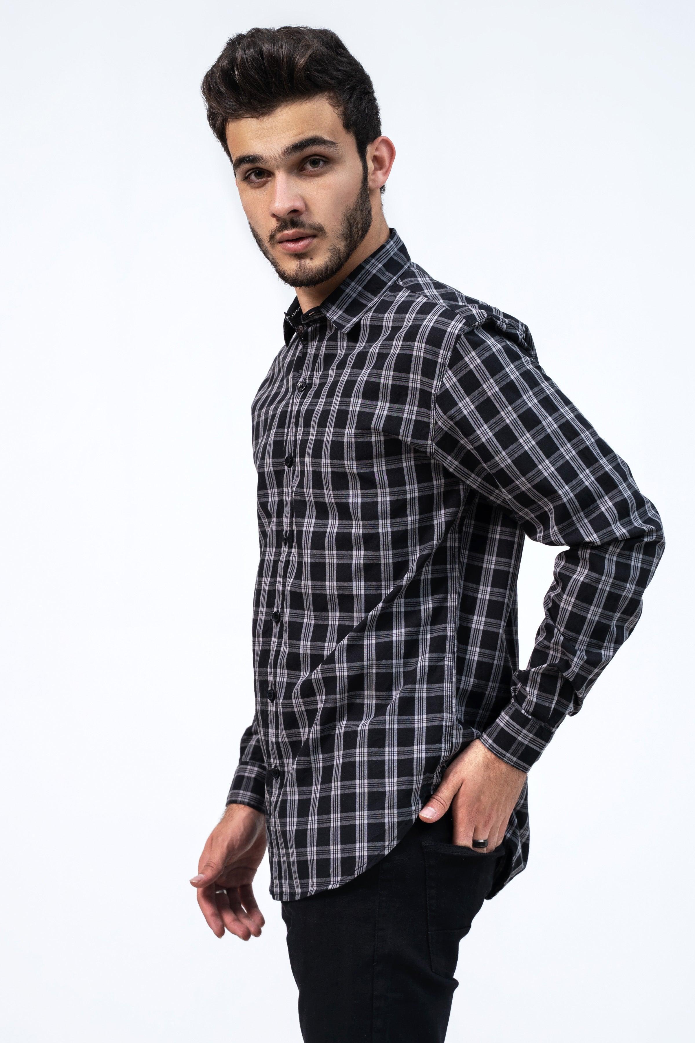 CASUAL SHIRT BLACK GREY CHECK - Image 3