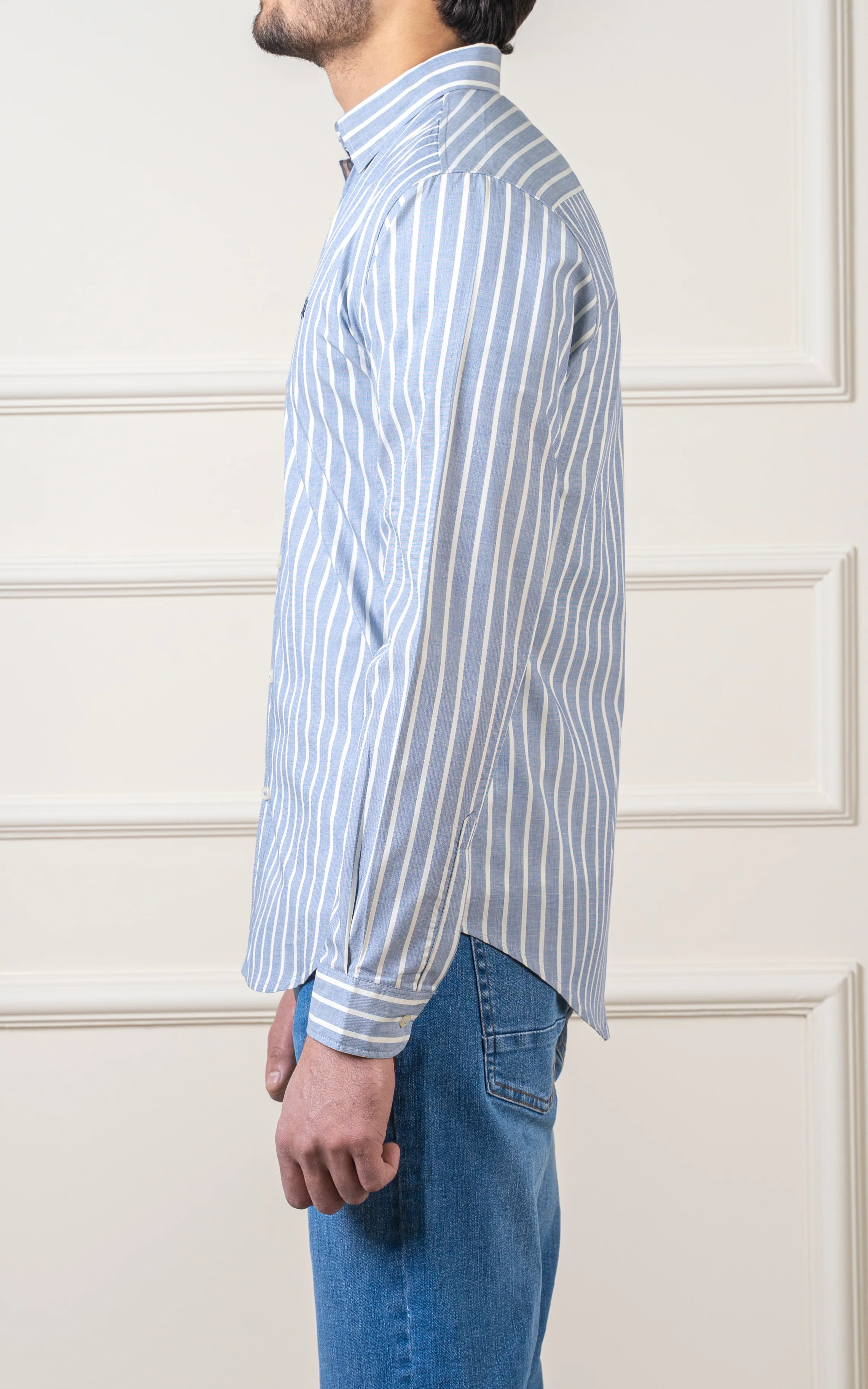 CASUAL SHIRT HIDDEN BUTTON DOWN COLLAR CHAMBRAY BLUE - Image 4