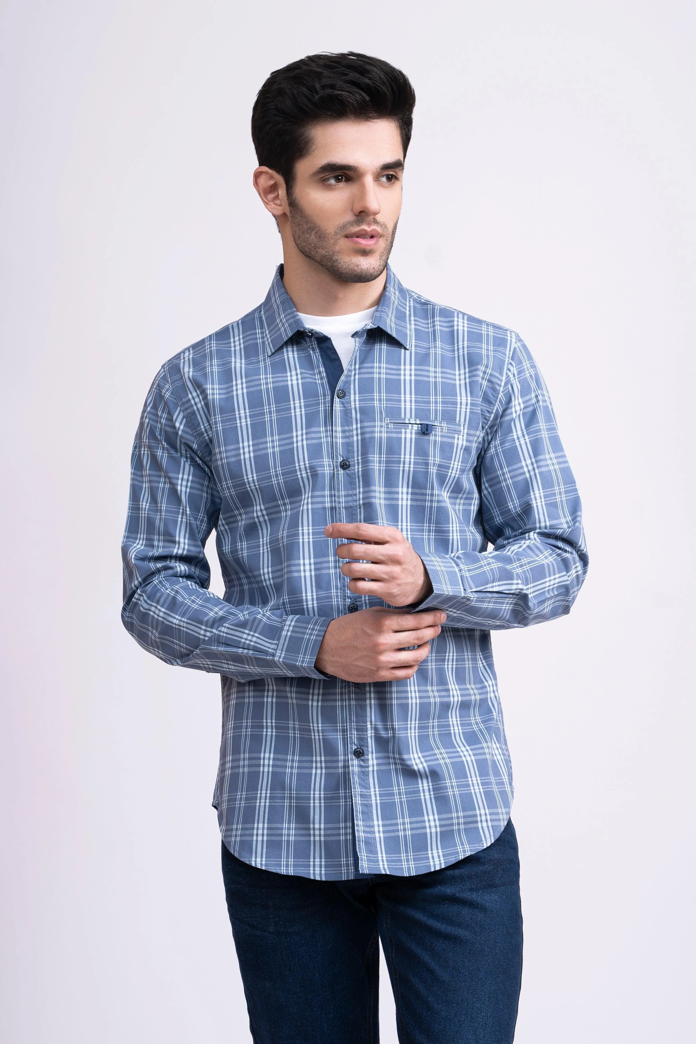 CASUAL SHIRT FULL SLEEVE LIGHT BLUE CHECK - Image 3