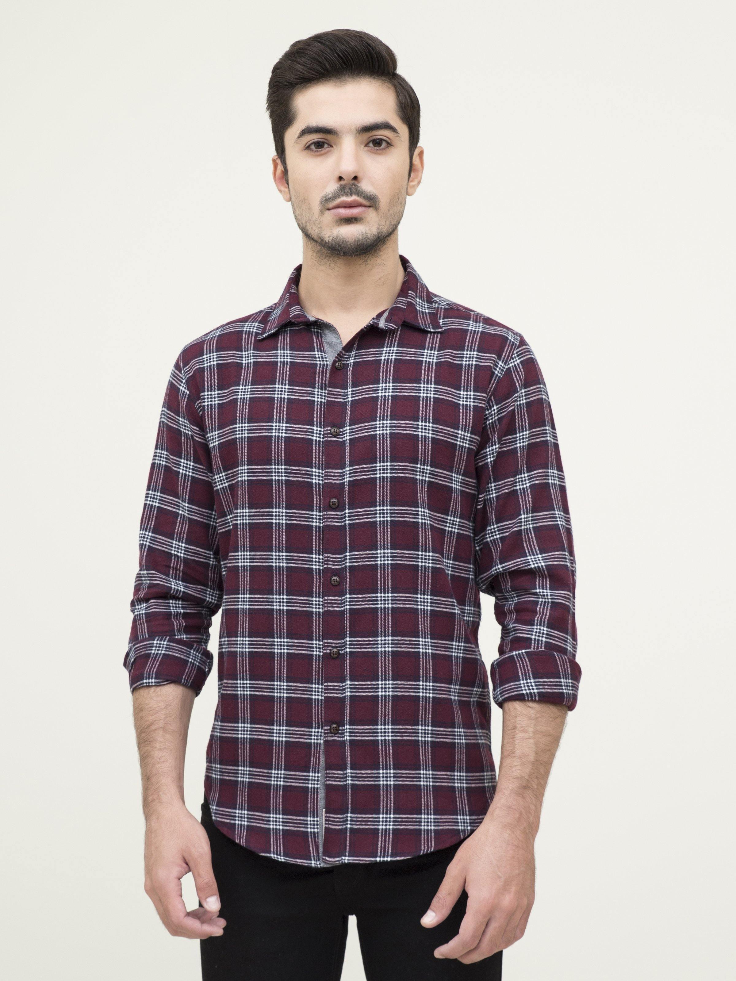 CASUAL SHIRT FULL SLEEVE MAHROON CHECK - Image 2